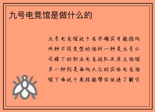 九号电竞馆是做什么的